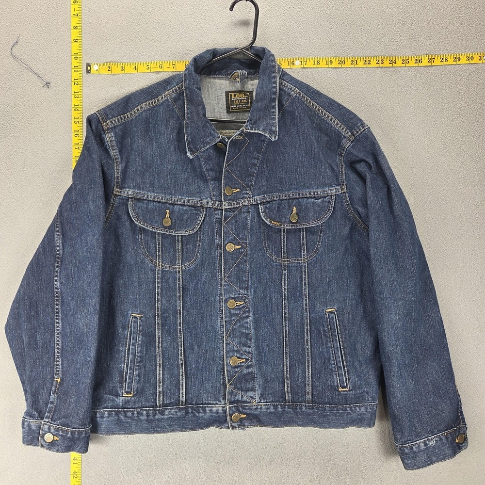 Vintage Lee Jacket Mens 2XL Blue Denim Sanforized Union Made 90s Trucker Western